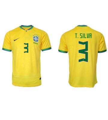 Brasilien Thiago Silva #3 Hemmatröja VM 2022 Kortärmad